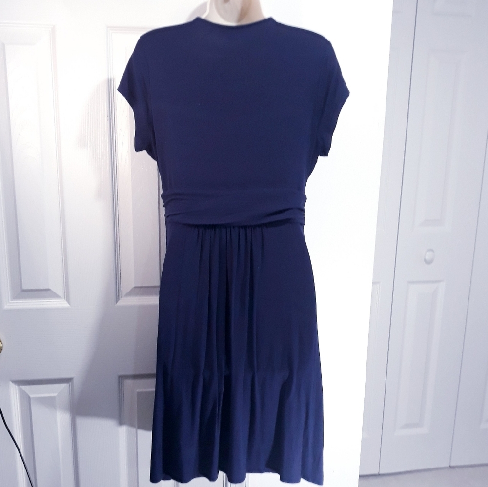 Boden Navy Wrap Midi Dress Short Sleeve Lightweight Size 10 Petite - Picture 8 of 13
